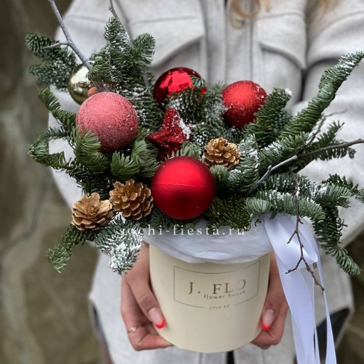 Новогодняя композиция в коробке ред в Чите