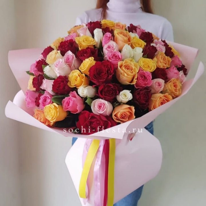 101 роза Кенийский микс "Нежность" в Чите